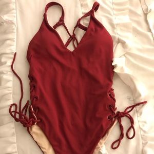 Dark red laceup one piece